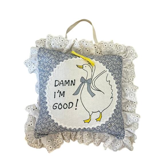 Quilted Grandma core Handstitched Pillow with goose and frilly edges 10x10 - Picture 3 of 5